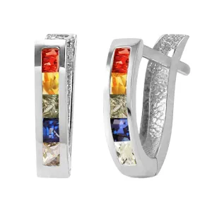 1.3 Carat 14K Solid White Gold Huggie Earrings Multicolor Sapphire