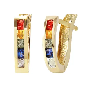 1.3 Carat 14K Solid Yellow Gold Huggie Earrings Multicolor Sapphire