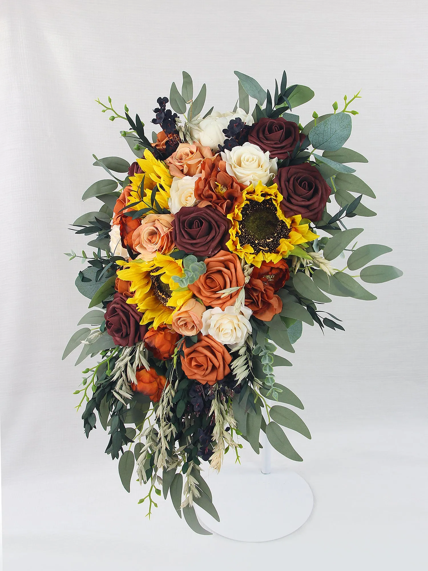 13 inch wide Sunflowers Terracotta Cascading Bridal Bouquet