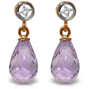 14K Solid Rose Gold Diamond & Amethyst Fine Earrings