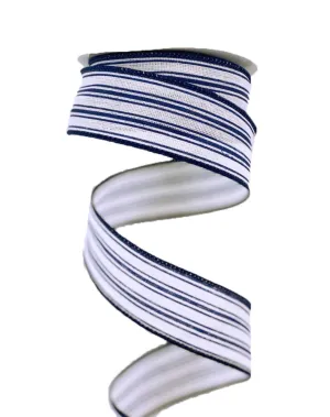 1.5" Ticking Stripe Ribbon: Cream/Navy Blue - 10yds