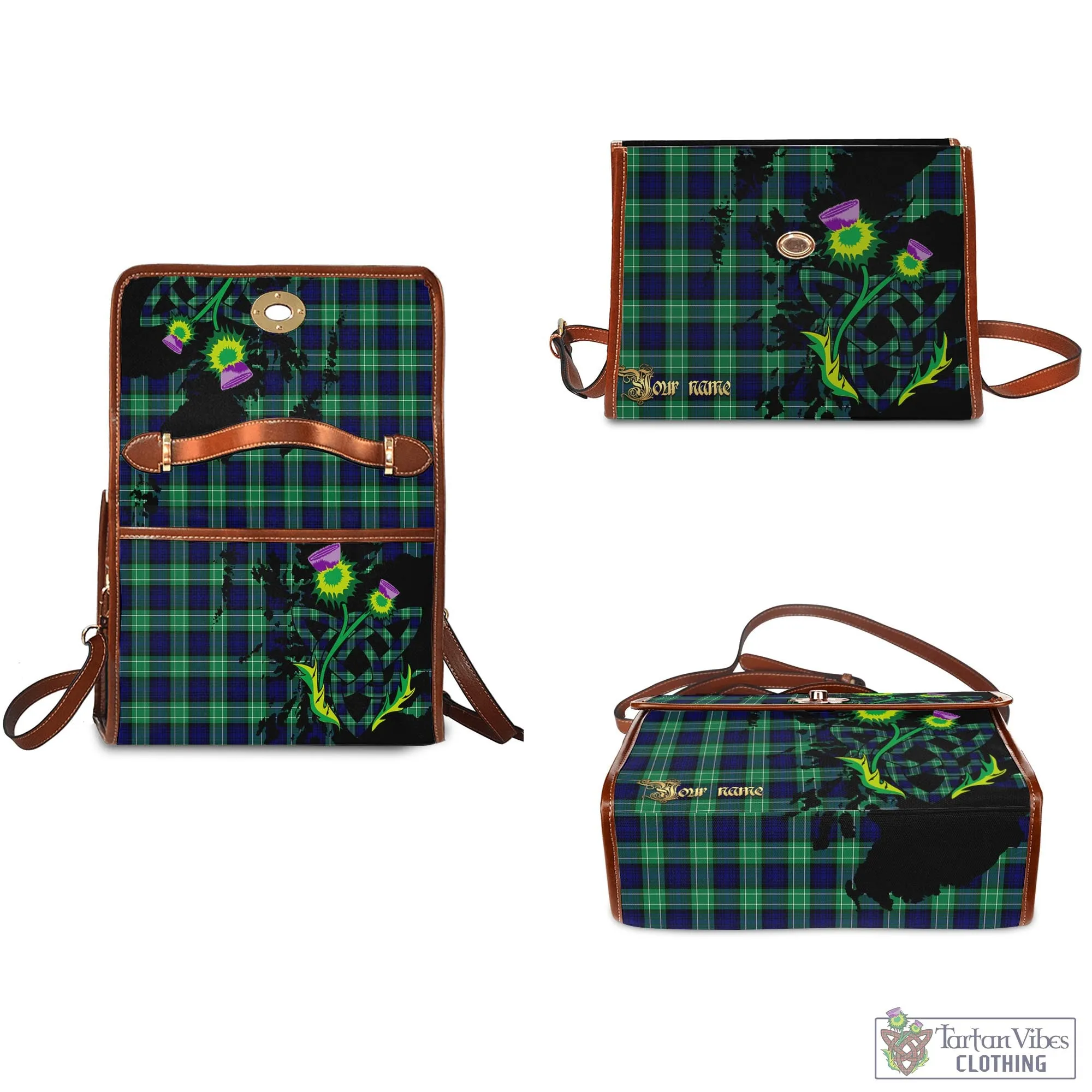 Abercrombie Tartan Waterproof Canvas Bag with Scotland Map and Thistle Celtic Accents