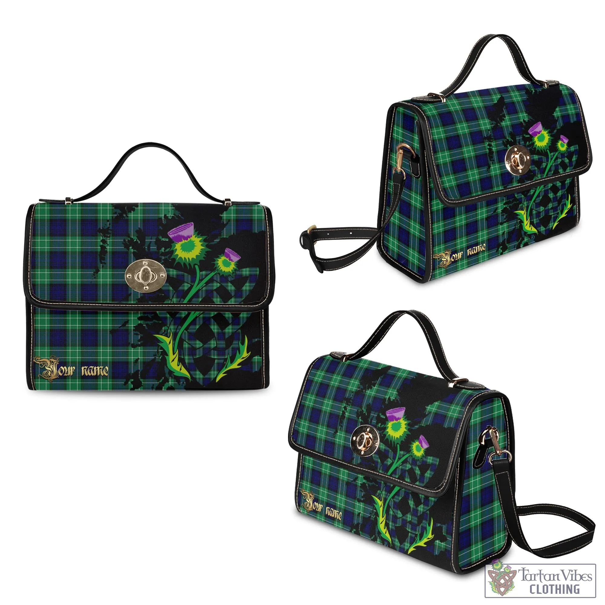 Abercrombie Tartan Waterproof Canvas Bag with Scotland Map and Thistle Celtic Accents