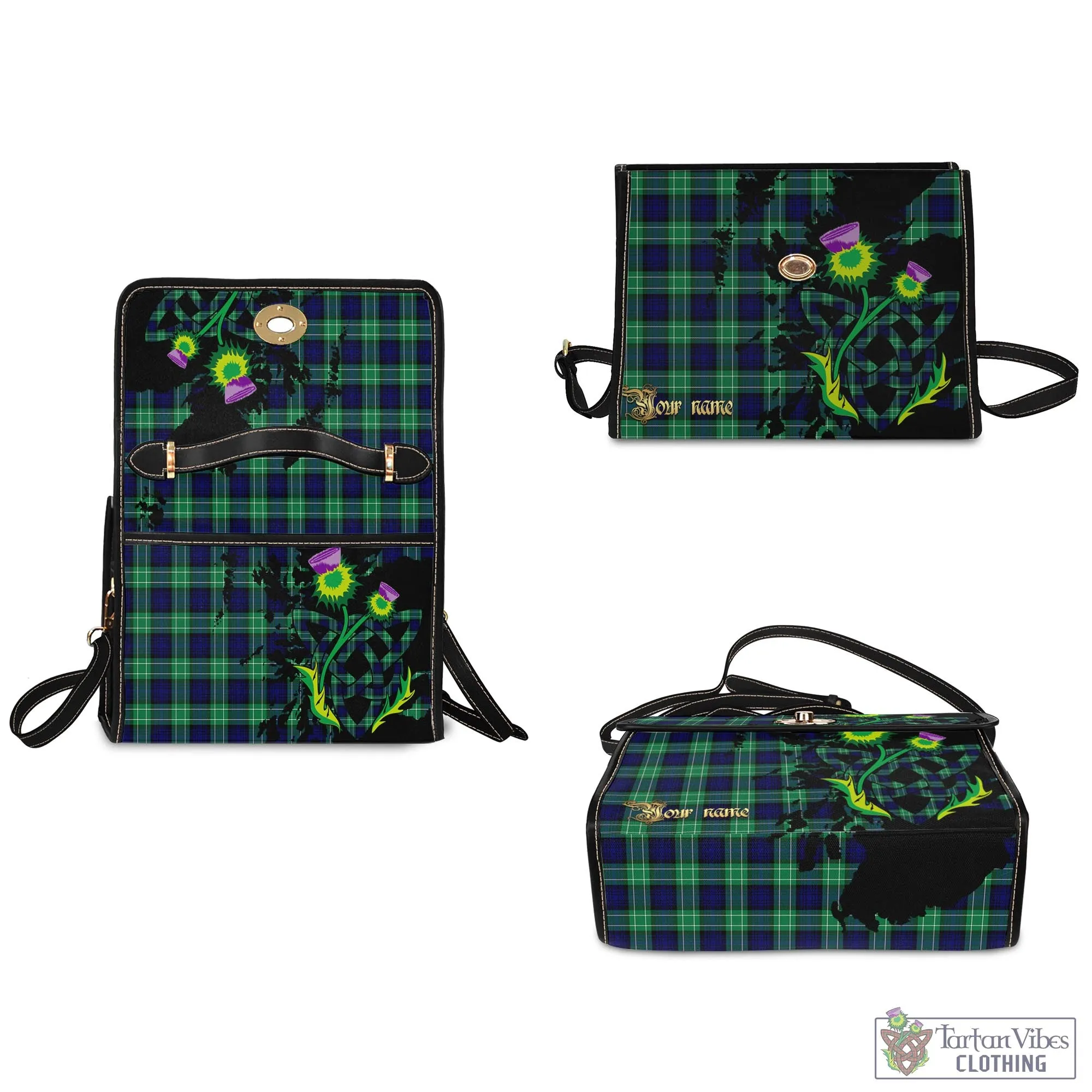 Abercrombie Tartan Waterproof Canvas Bag with Scotland Map and Thistle Celtic Accents