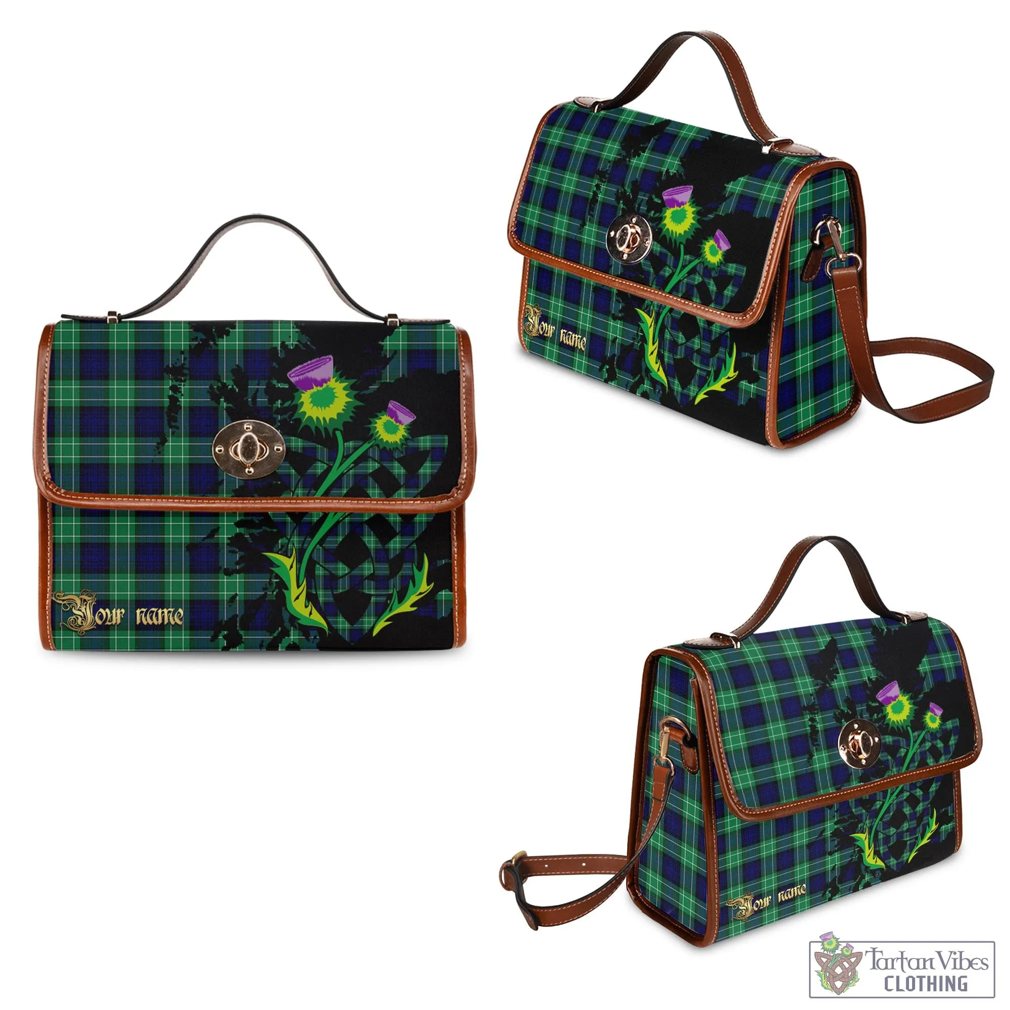 Abercrombie Tartan Waterproof Canvas Bag with Scotland Map and Thistle Celtic Accents