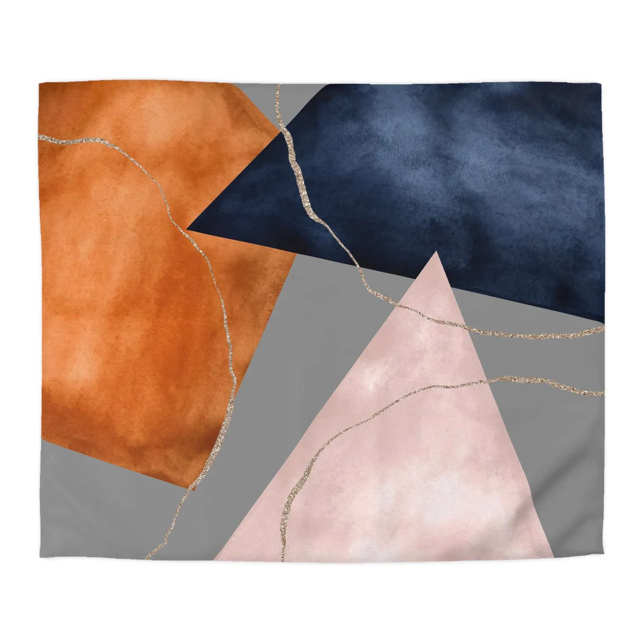 Abstract Duvet Cover | Burnt Orange, Navy Pink Geometric