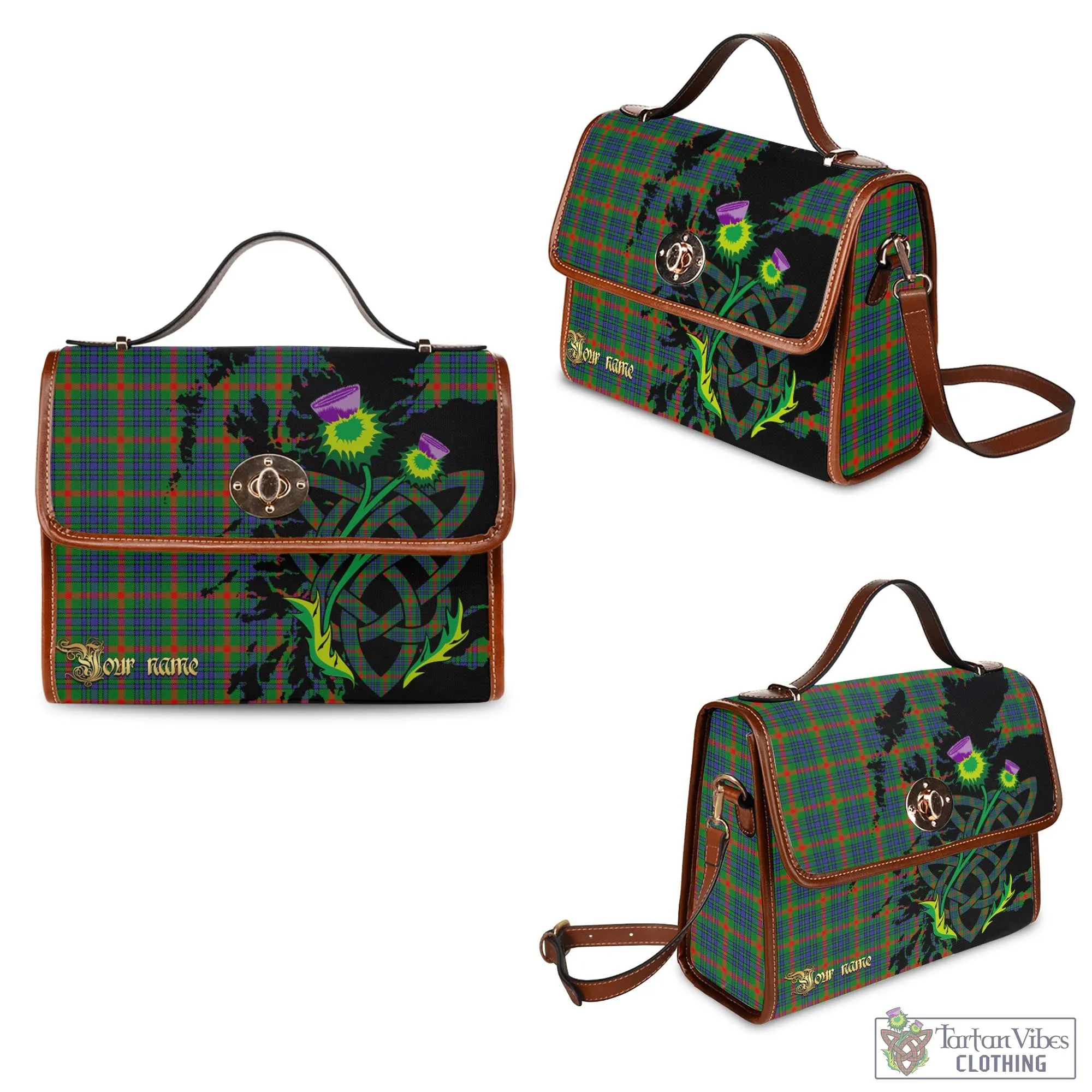 Aiton Tartan Waterproof Canvas Bag with Scotland Map and Thistle Celtic Accents