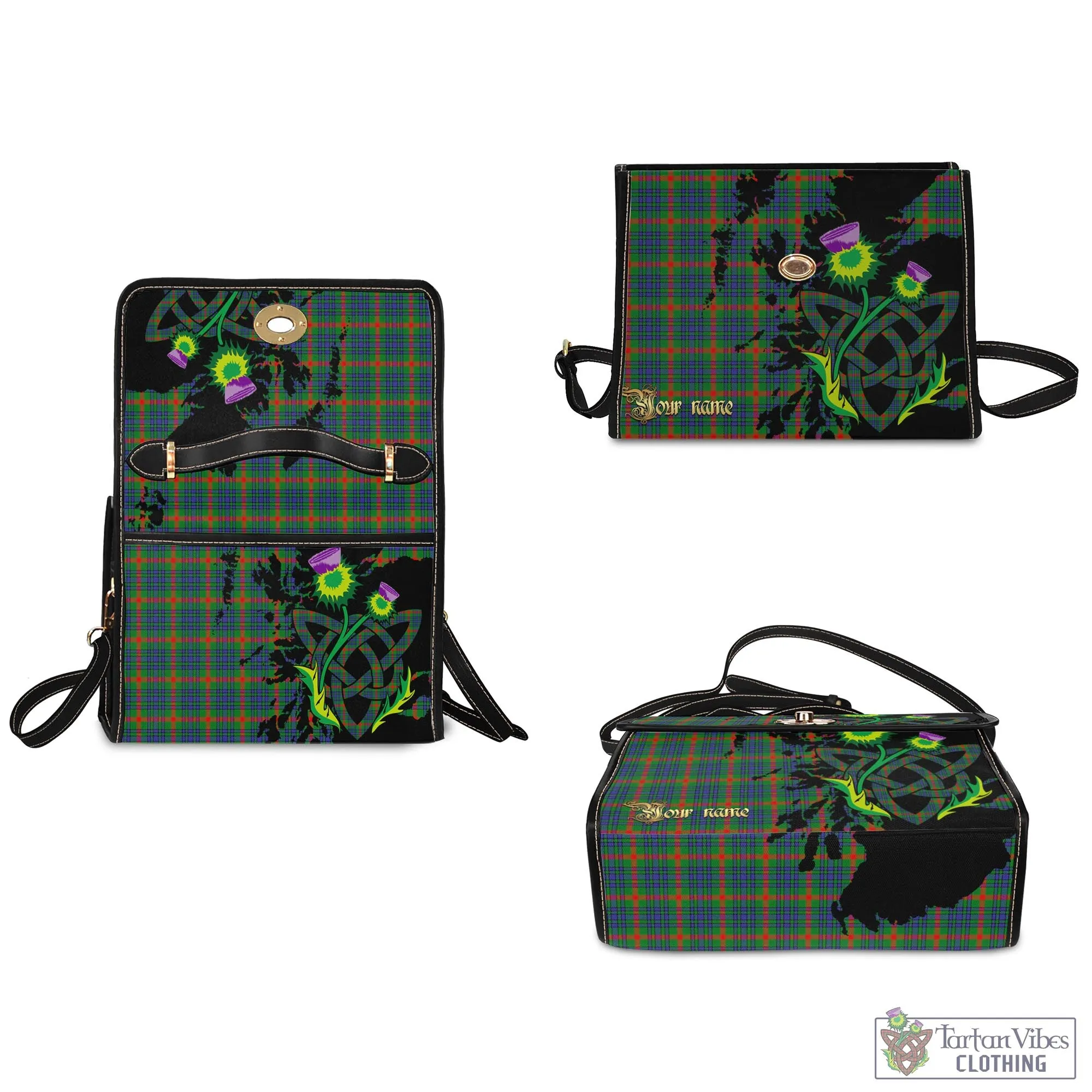 Aiton Tartan Waterproof Canvas Bag with Scotland Map and Thistle Celtic Accents