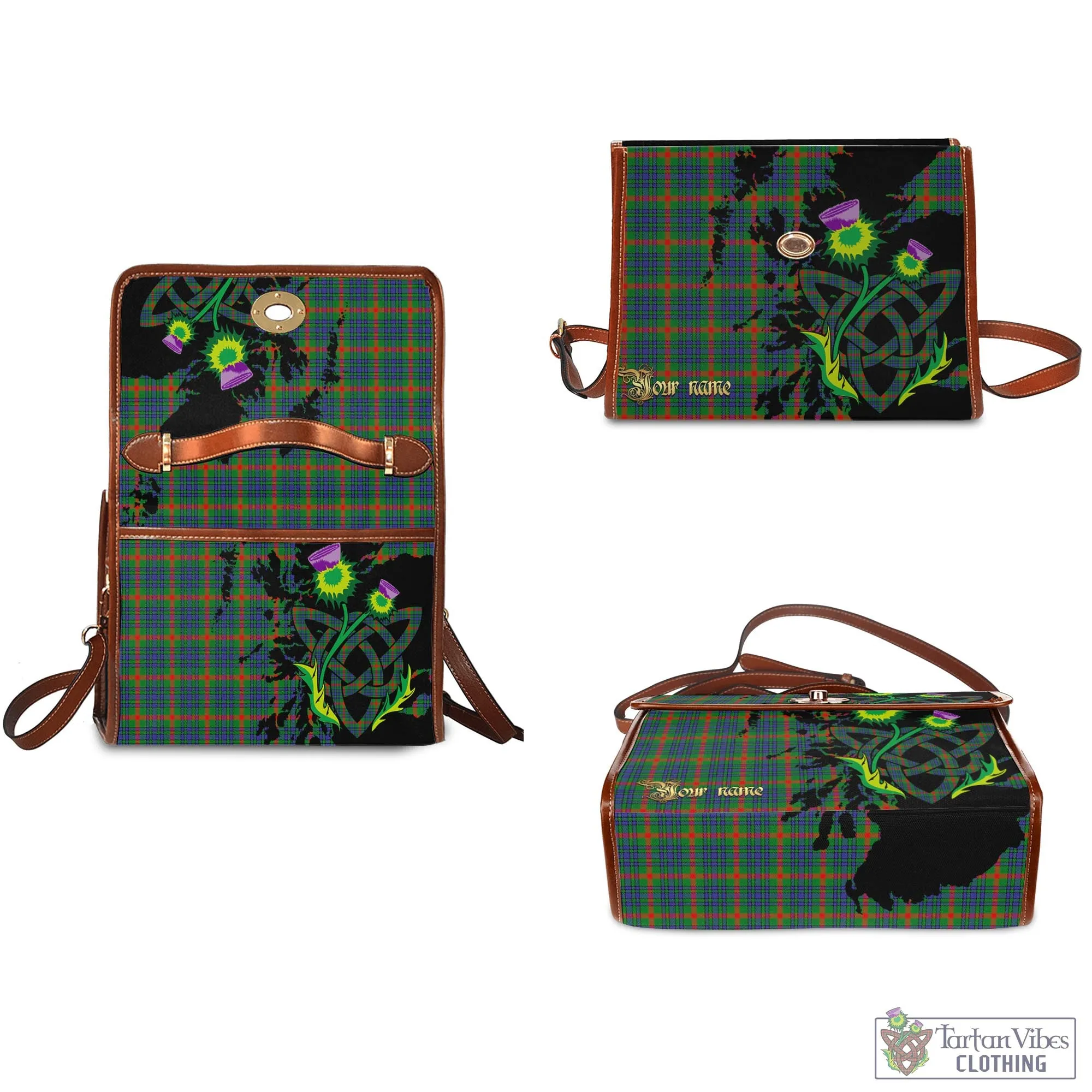 Aiton Tartan Waterproof Canvas Bag with Scotland Map and Thistle Celtic Accents