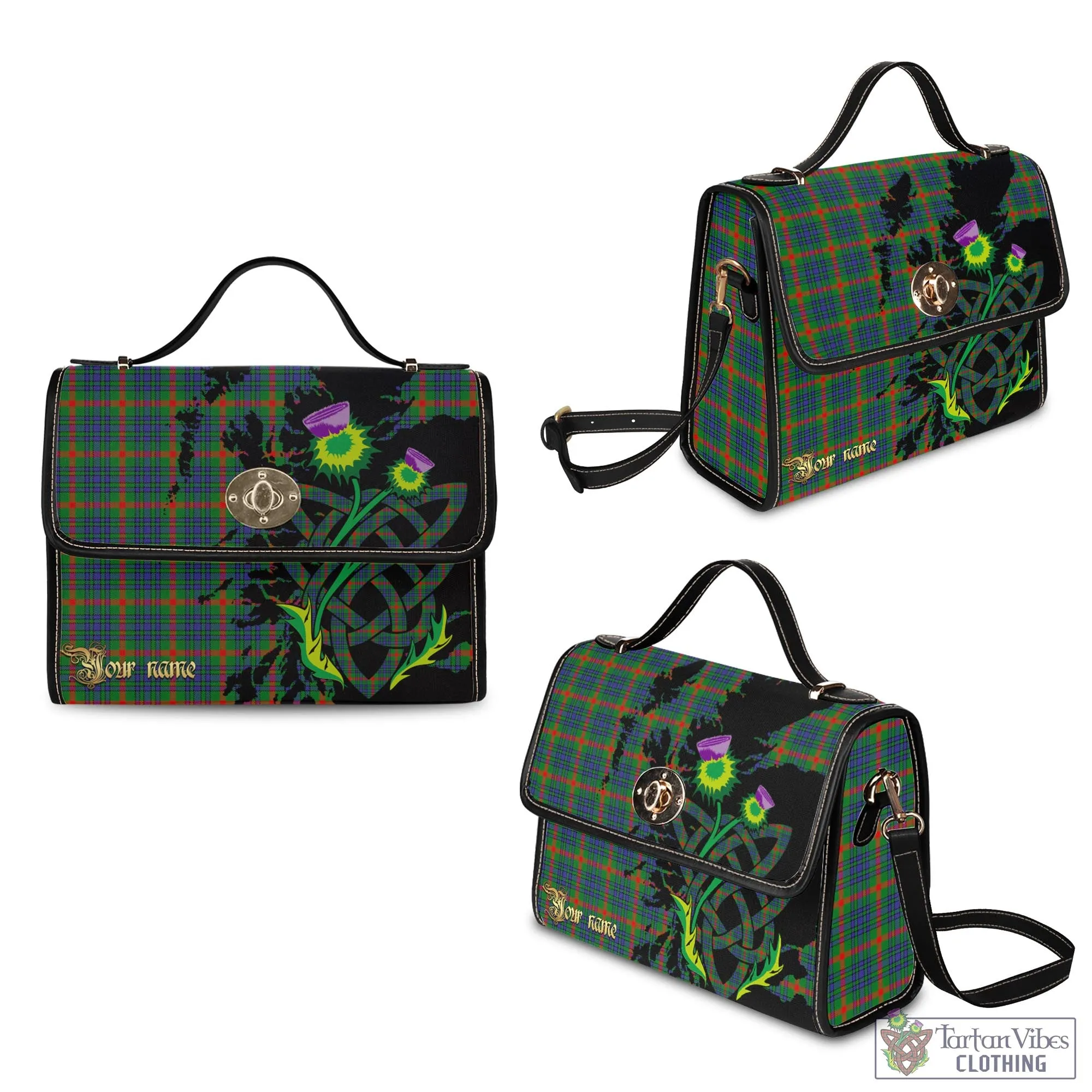 Aiton Tartan Waterproof Canvas Bag with Scotland Map and Thistle Celtic Accents