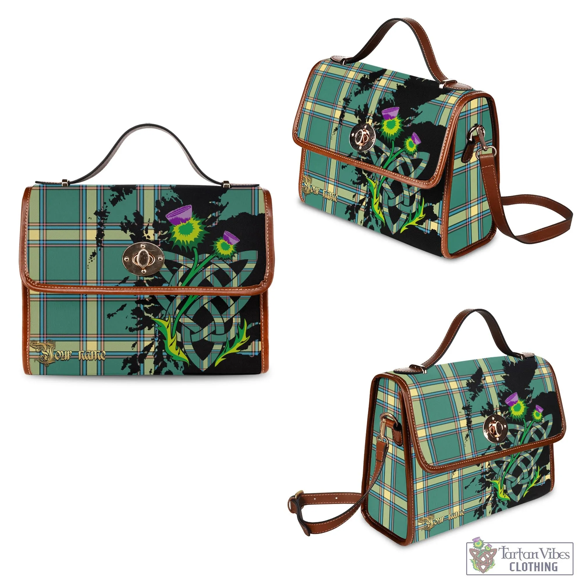 Alberta Province Canada Tartan Waterproof Canvas Bag with Scotland Map and Thistle Celtic Accents