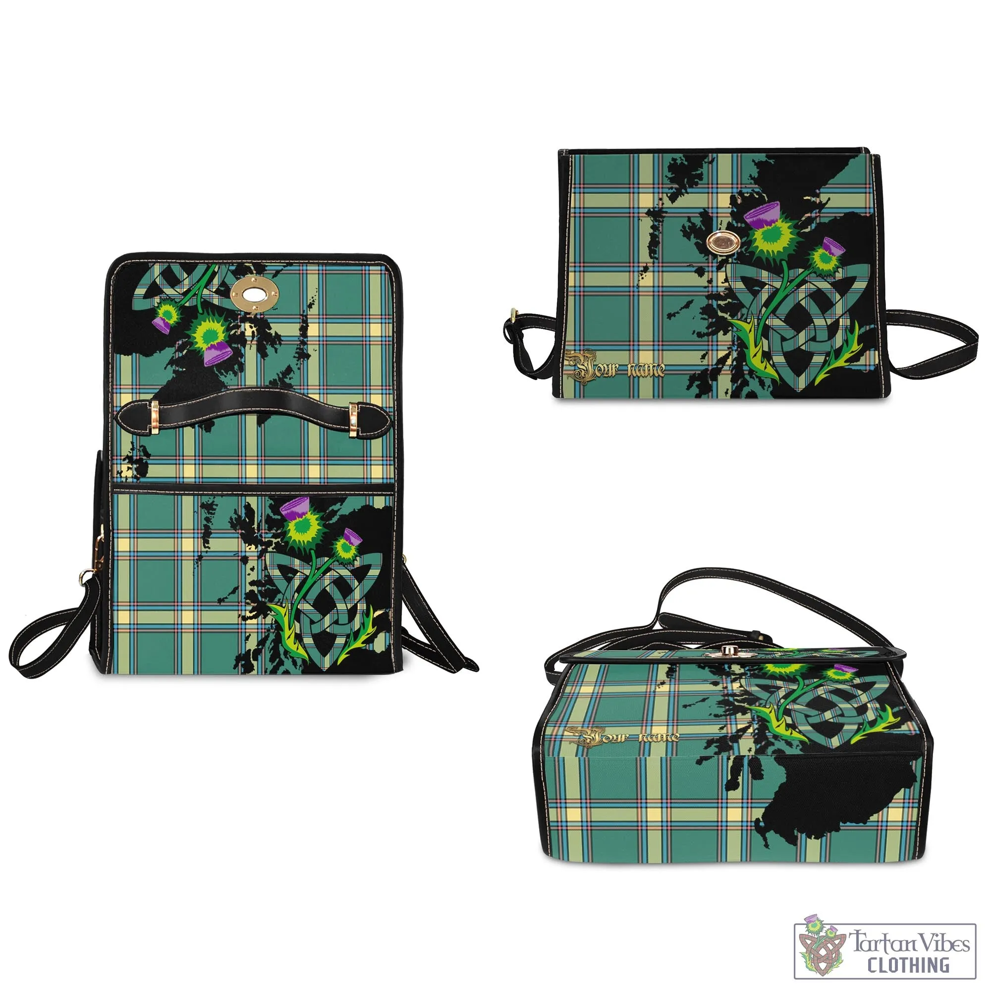 Alberta Province Canada Tartan Waterproof Canvas Bag with Scotland Map and Thistle Celtic Accents