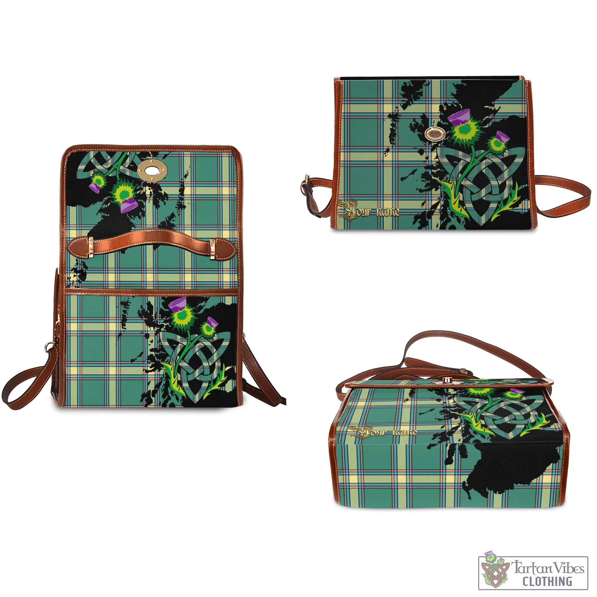 Alberta Province Canada Tartan Waterproof Canvas Bag with Scotland Map and Thistle Celtic Accents