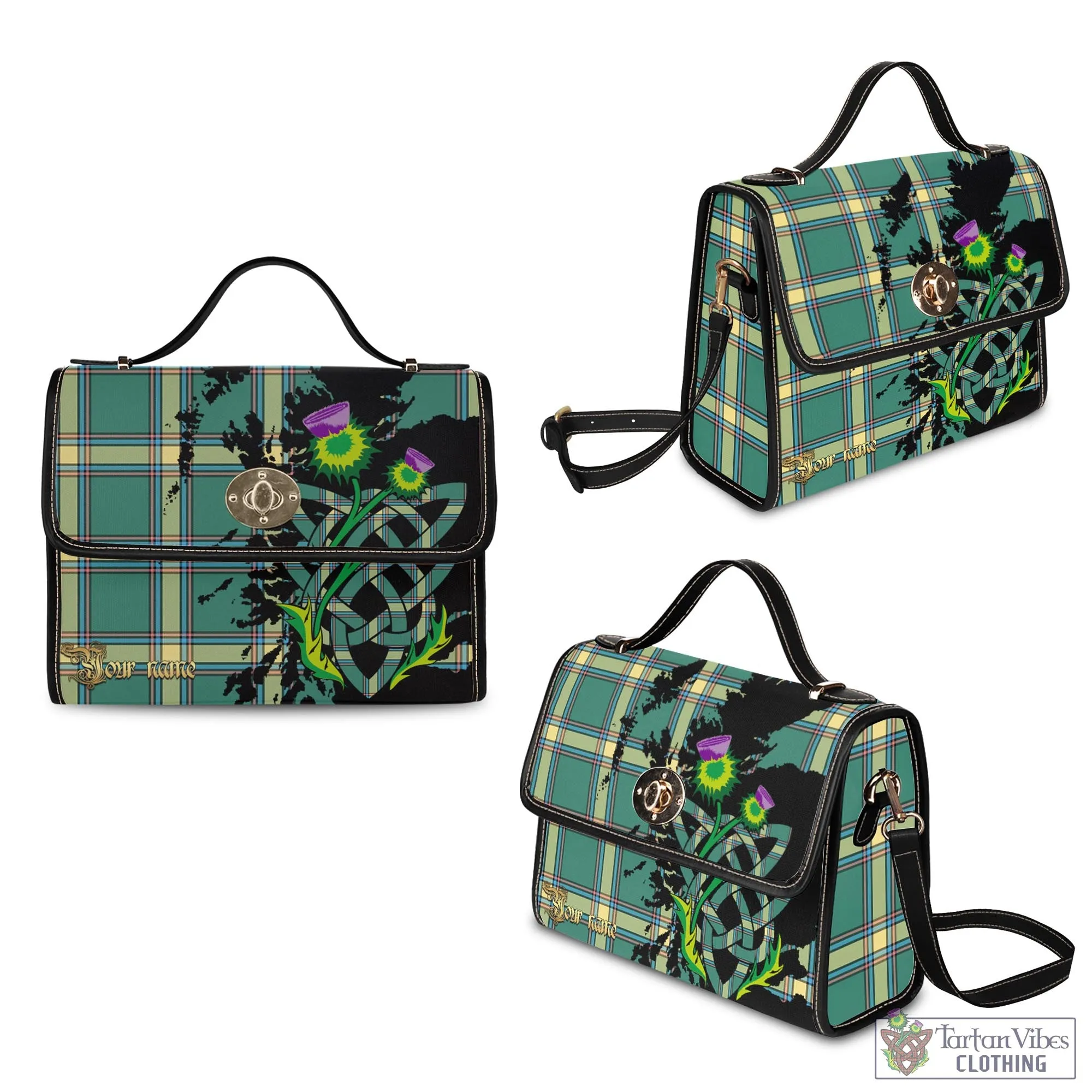 Alberta Province Canada Tartan Waterproof Canvas Bag with Scotland Map and Thistle Celtic Accents