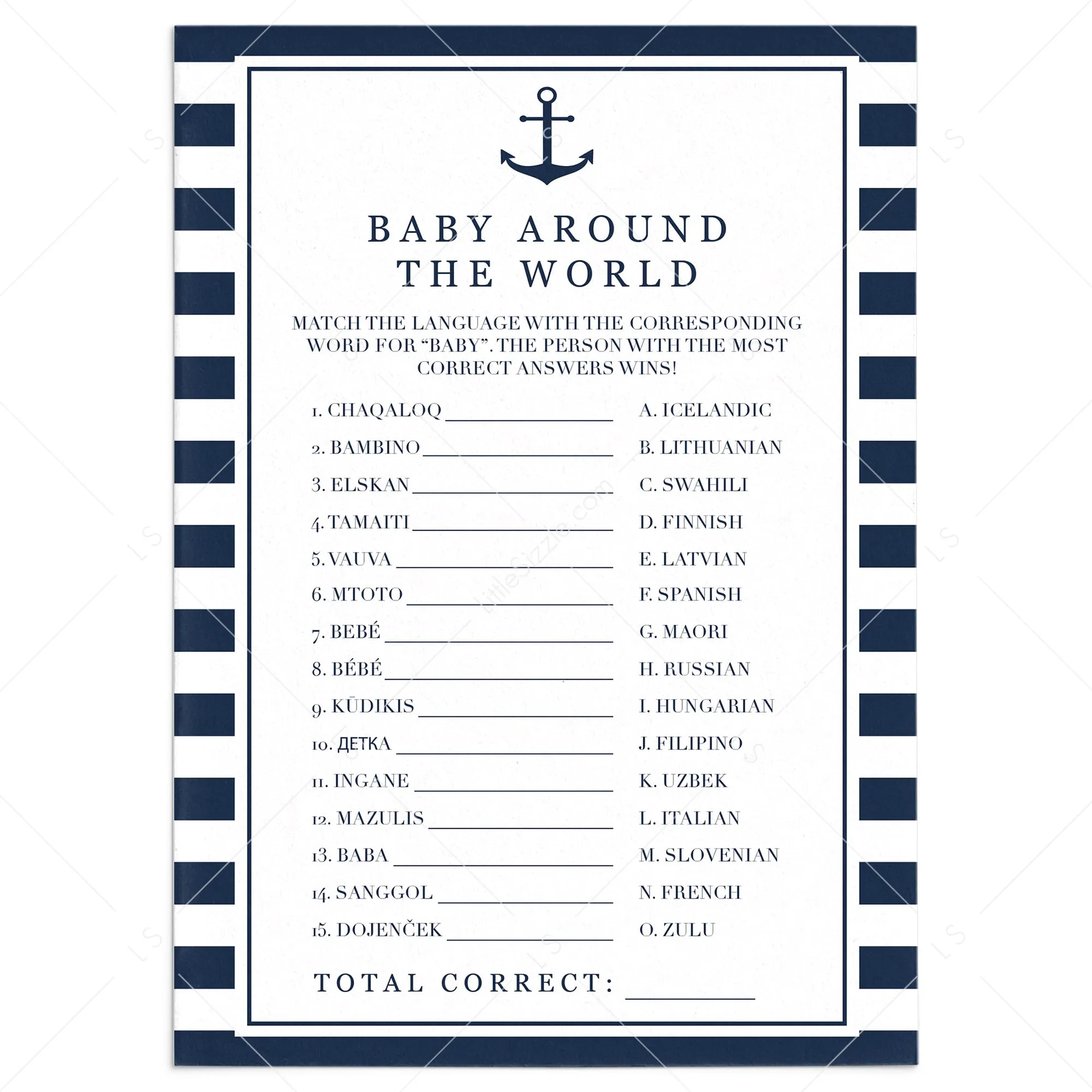 Around The World Baby Shower Game Nautical