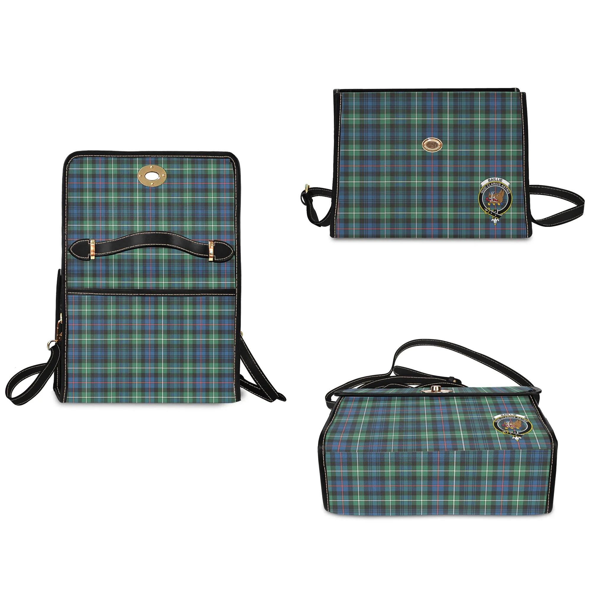 Baillie Ancient Tartan Waterproof Canvas Bag with Family Crest