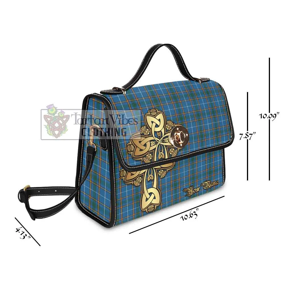 Bain Tartan Waterproof Canvas Bag Golden Thistle Celtic Cross Style