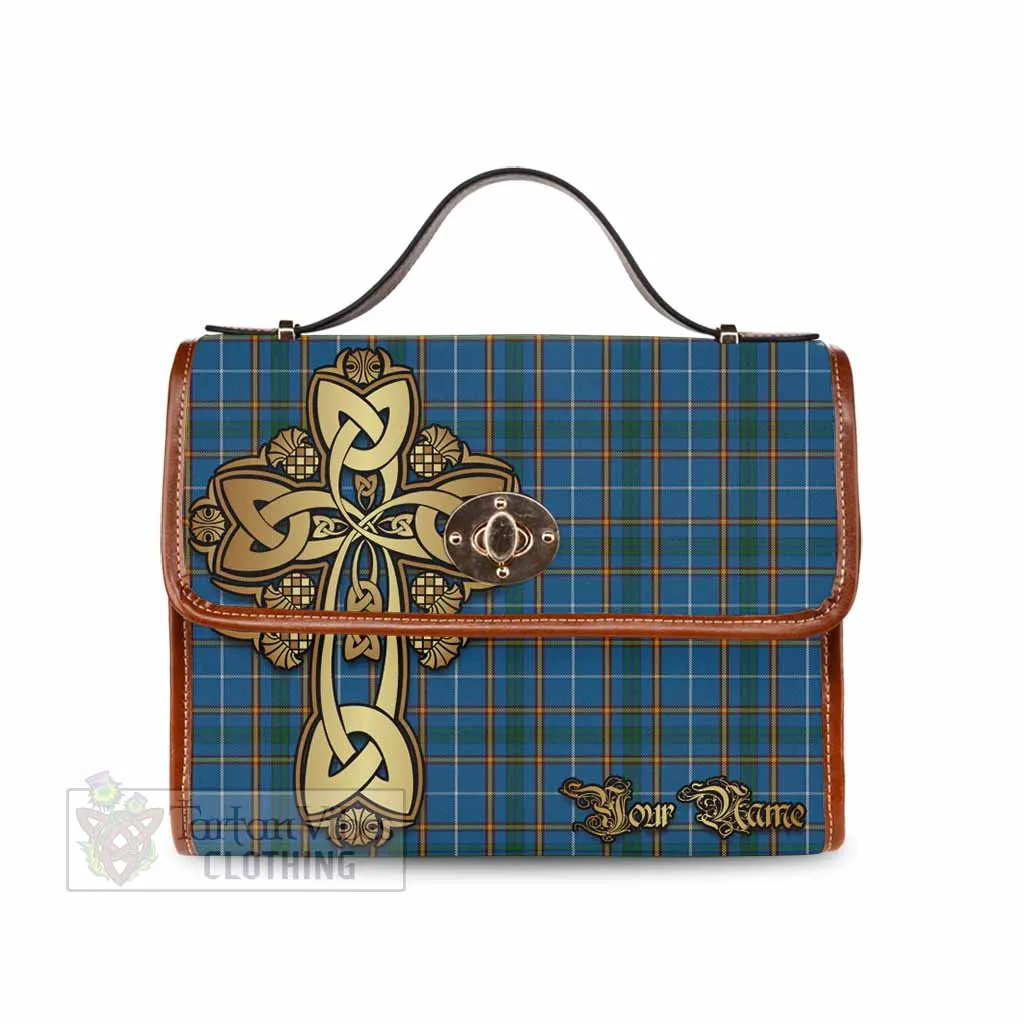 Bain Tartan Waterproof Canvas Bag Golden Thistle Celtic Cross Style