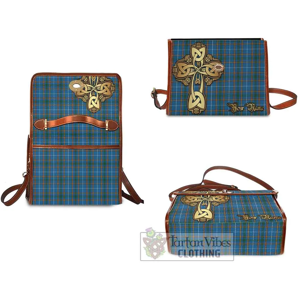 Bain Tartan Waterproof Canvas Bag Golden Thistle Celtic Cross Style