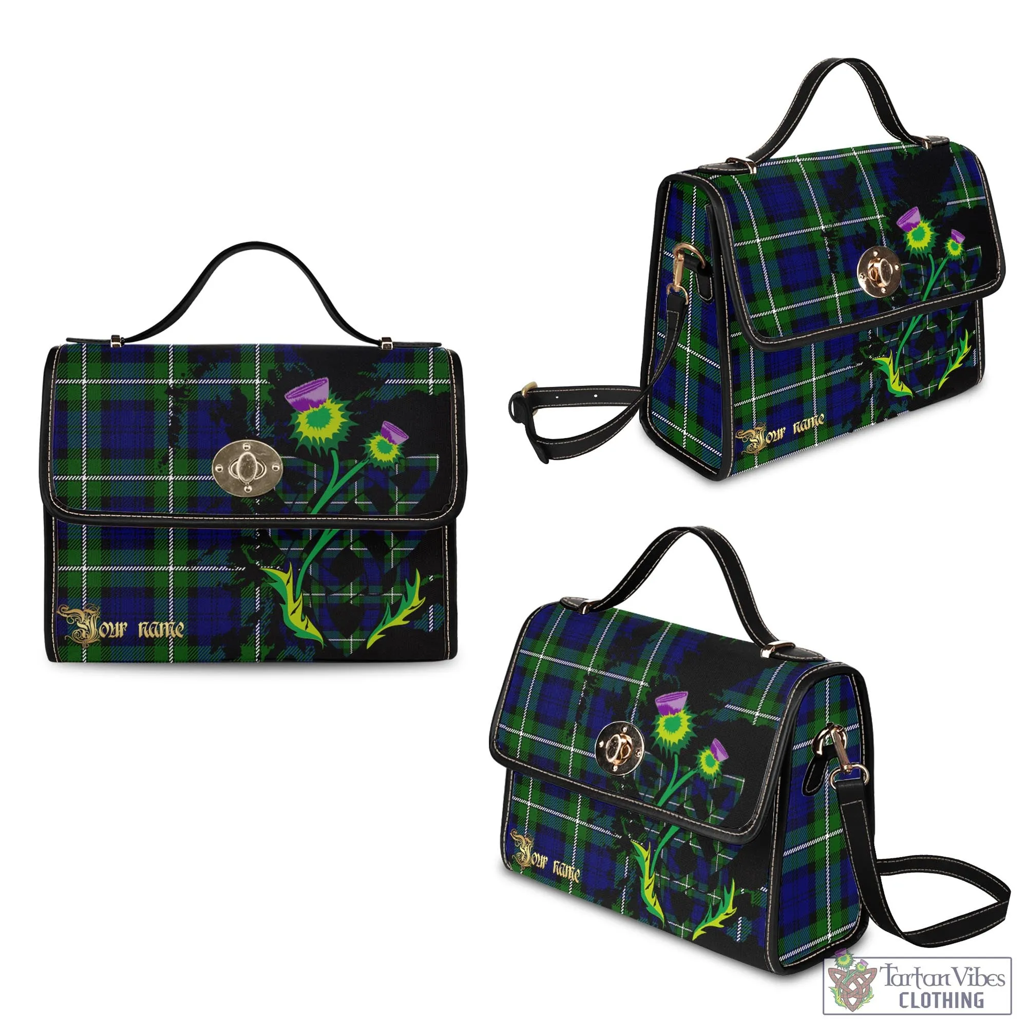 Bannerman Tartan Waterproof Canvas Bag with Scotland Map and Thistle Celtic Accents