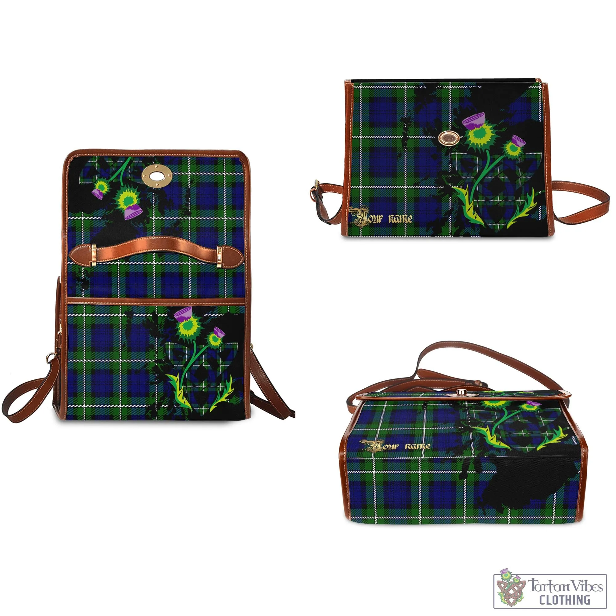 Bannerman Tartan Waterproof Canvas Bag with Scotland Map and Thistle Celtic Accents