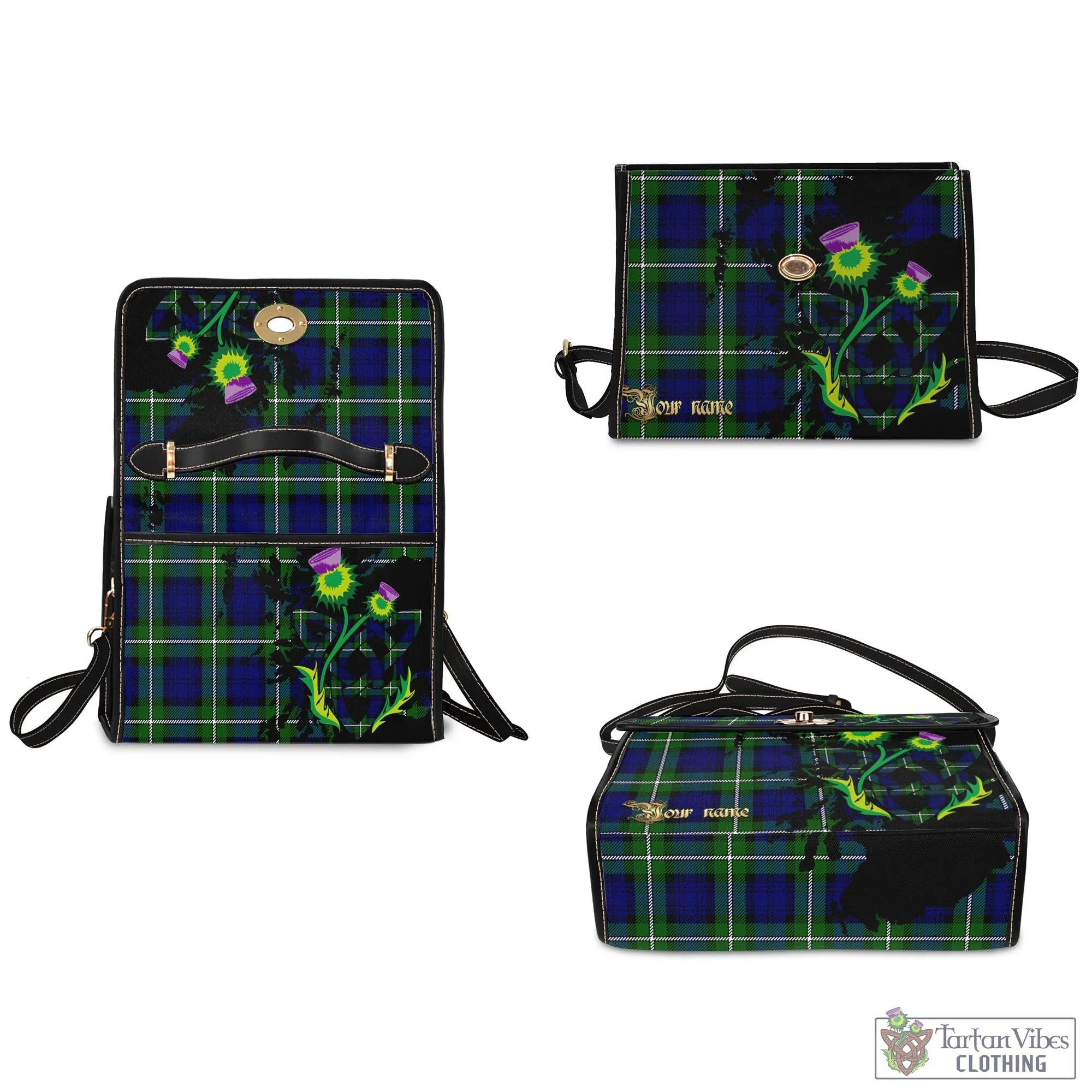 Bannerman Tartan Waterproof Canvas Bag with Scotland Map and Thistle Celtic Accents