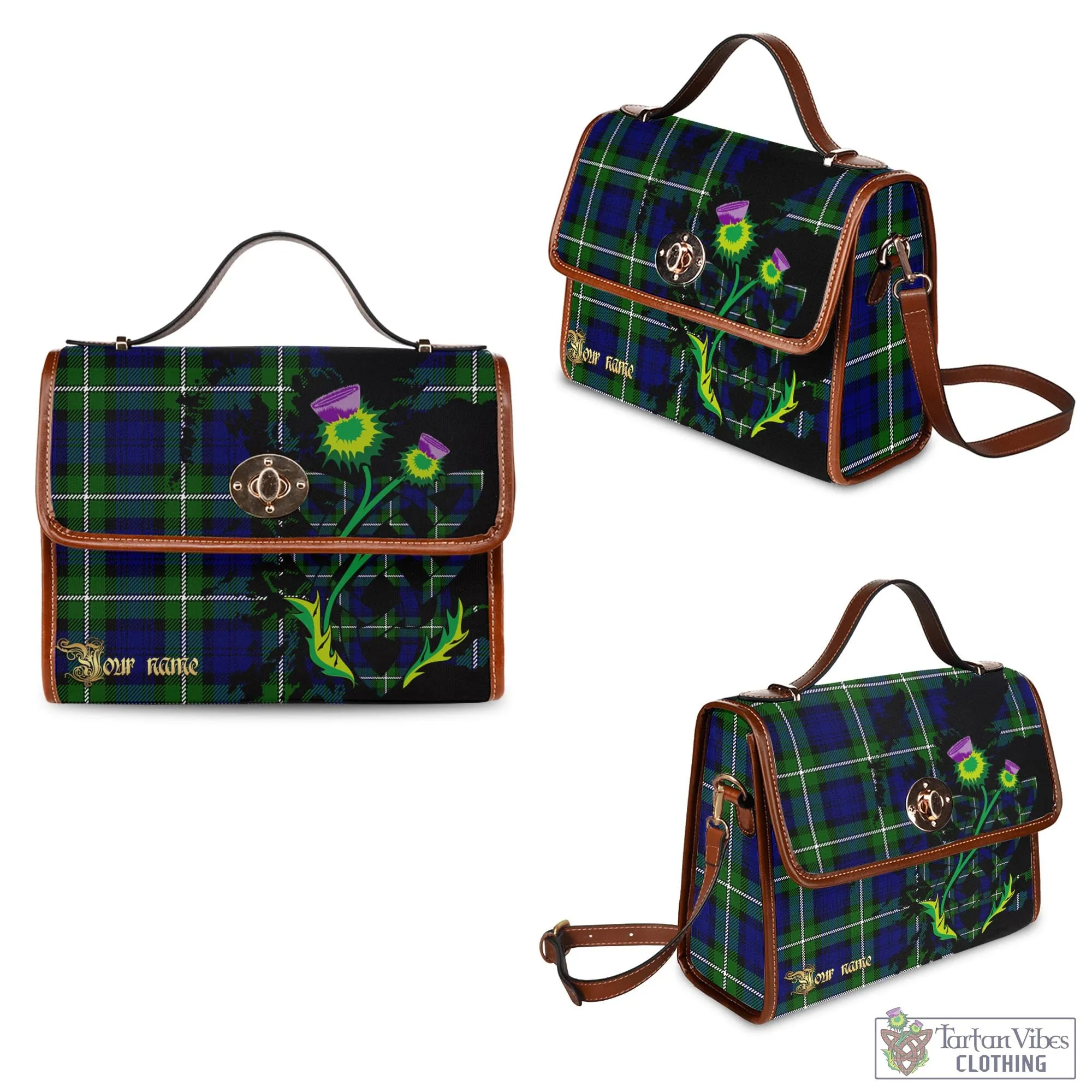 Bannerman Tartan Waterproof Canvas Bag with Scotland Map and Thistle Celtic Accents