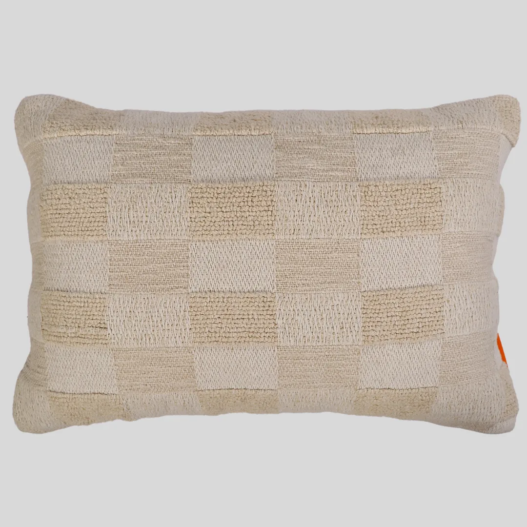 Beige Bliss Checkered Handwoven Cushion Covers, 40 x 60 cm