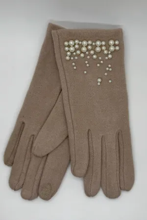 Beige Felted Gloves with Pearls