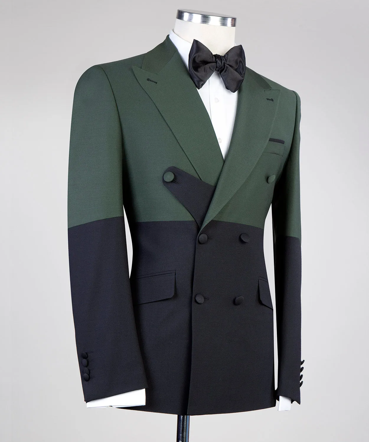 Black and Dark Green Double-Breasted Suit