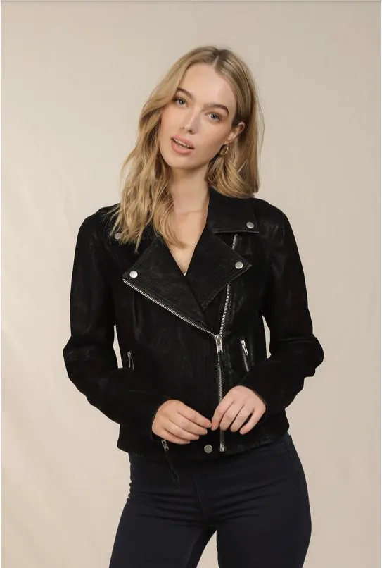 Black Faux Suede Moto Jacket