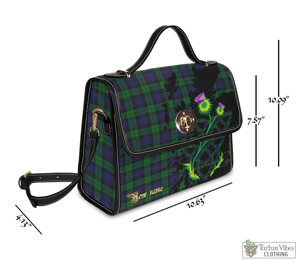 Black Watch Tartan Waterproof Canvas Bag with Scotland Map and Thistle Celtic Accents