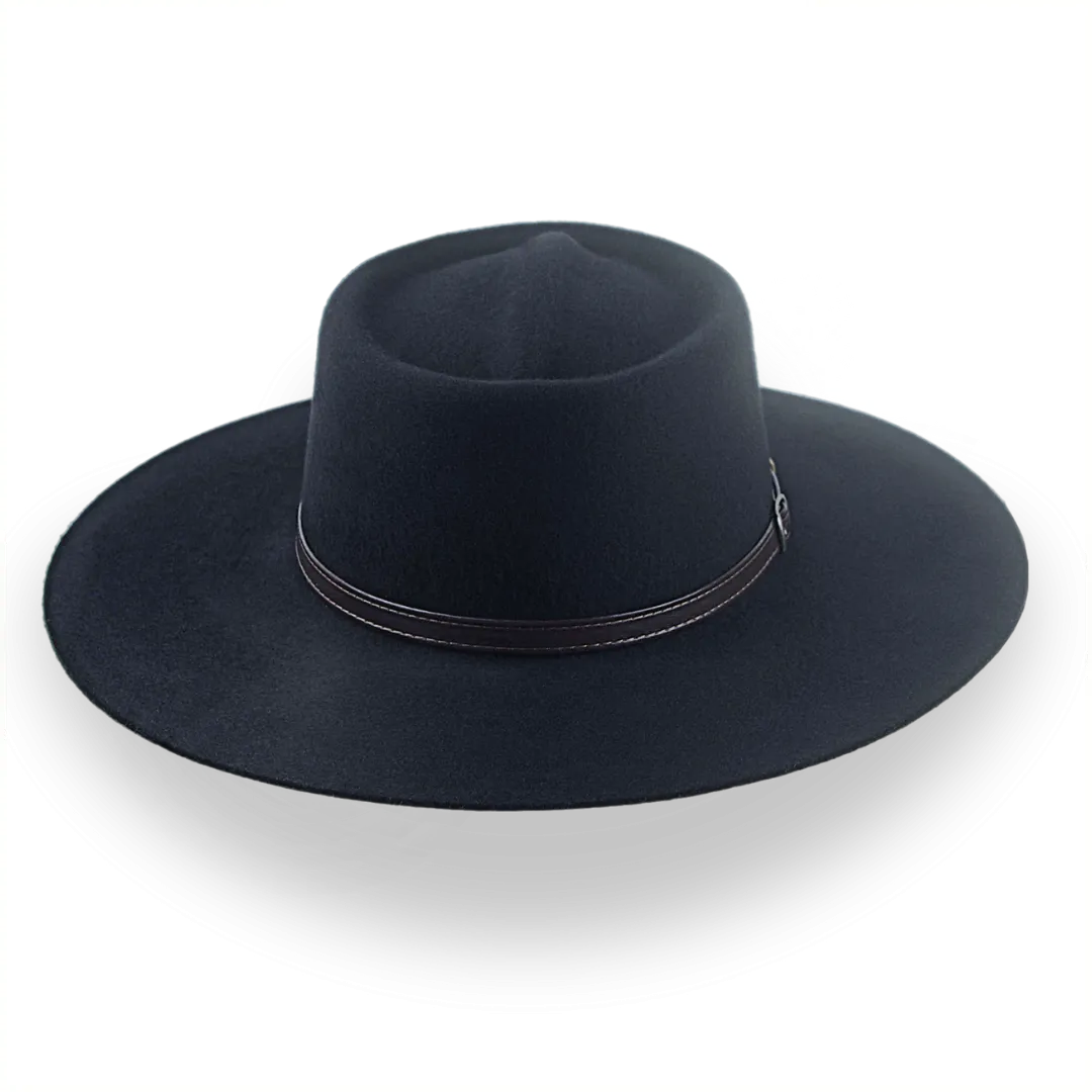 Black Wide Brim Cowboy Hat in Wool Felt | The Gambler