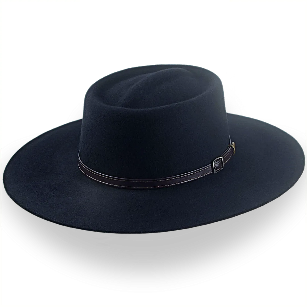 Black Wide Brim Cowboy Hat in Wool Felt | The Gambler