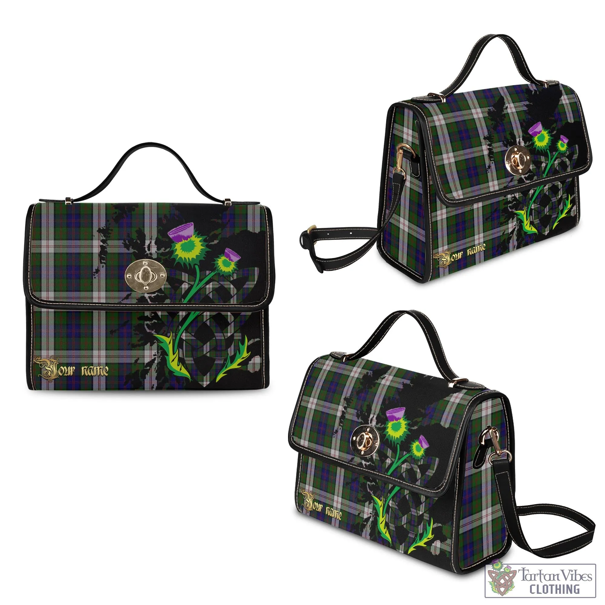 Blair Dress Tartan Waterproof Canvas Bag with Scotland Map and Thistle Celtic Accents