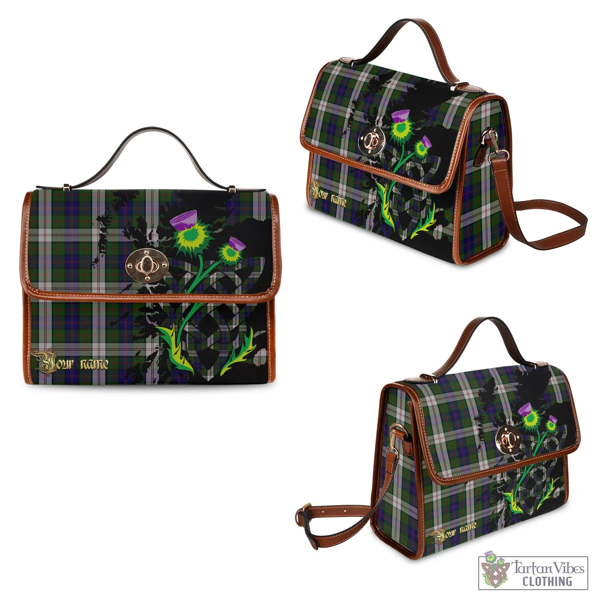 Blair Dress Tartan Waterproof Canvas Bag with Scotland Map and Thistle Celtic Accents