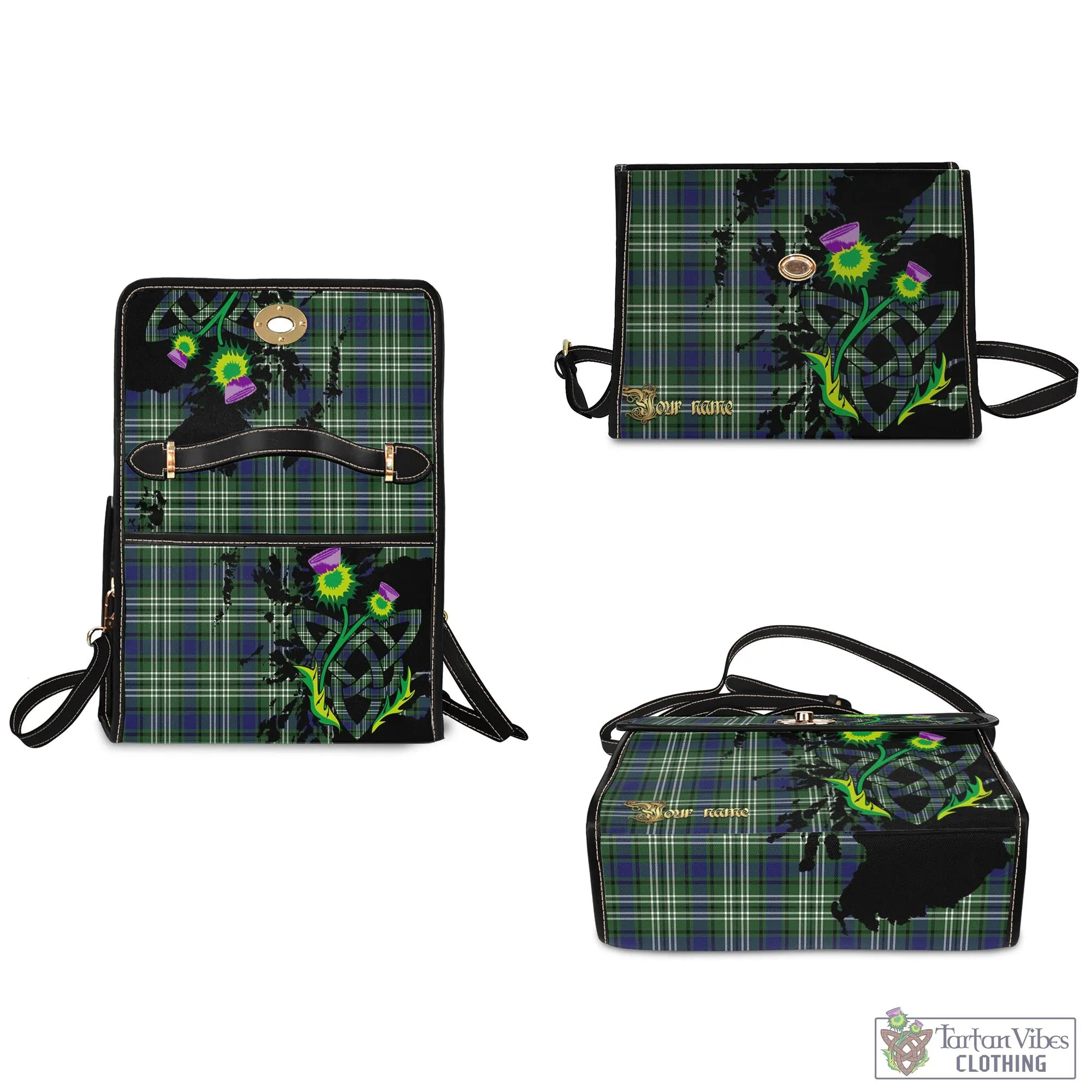 Blyth Tartan Waterproof Canvas Bag with Scotland Map and Thistle Celtic Accents