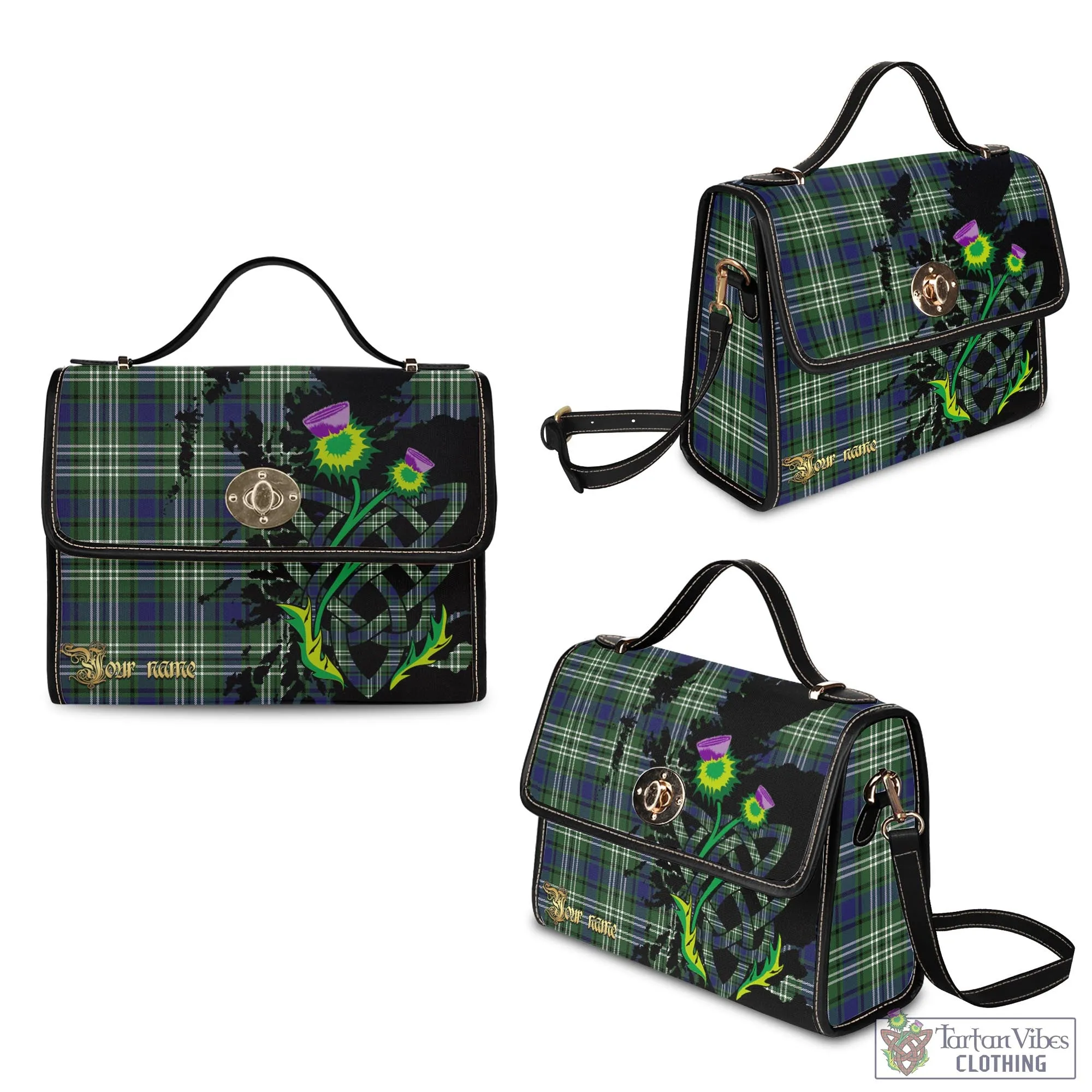 Blyth Tartan Waterproof Canvas Bag with Scotland Map and Thistle Celtic Accents