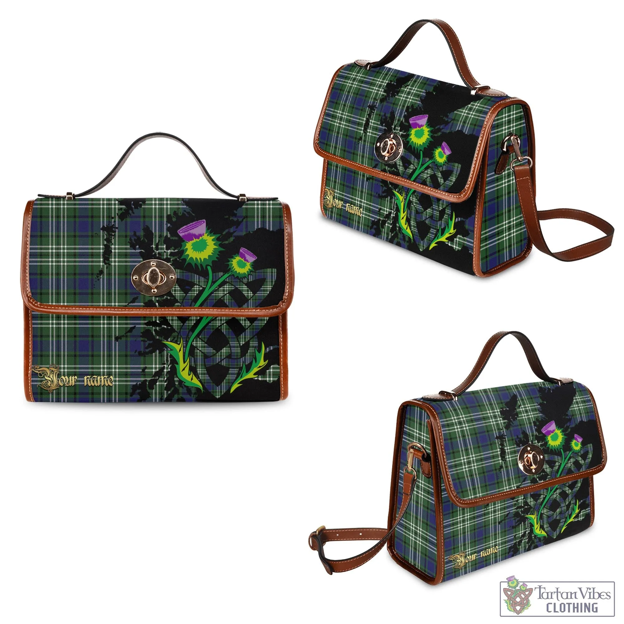 Blyth Tartan Waterproof Canvas Bag with Scotland Map and Thistle Celtic Accents