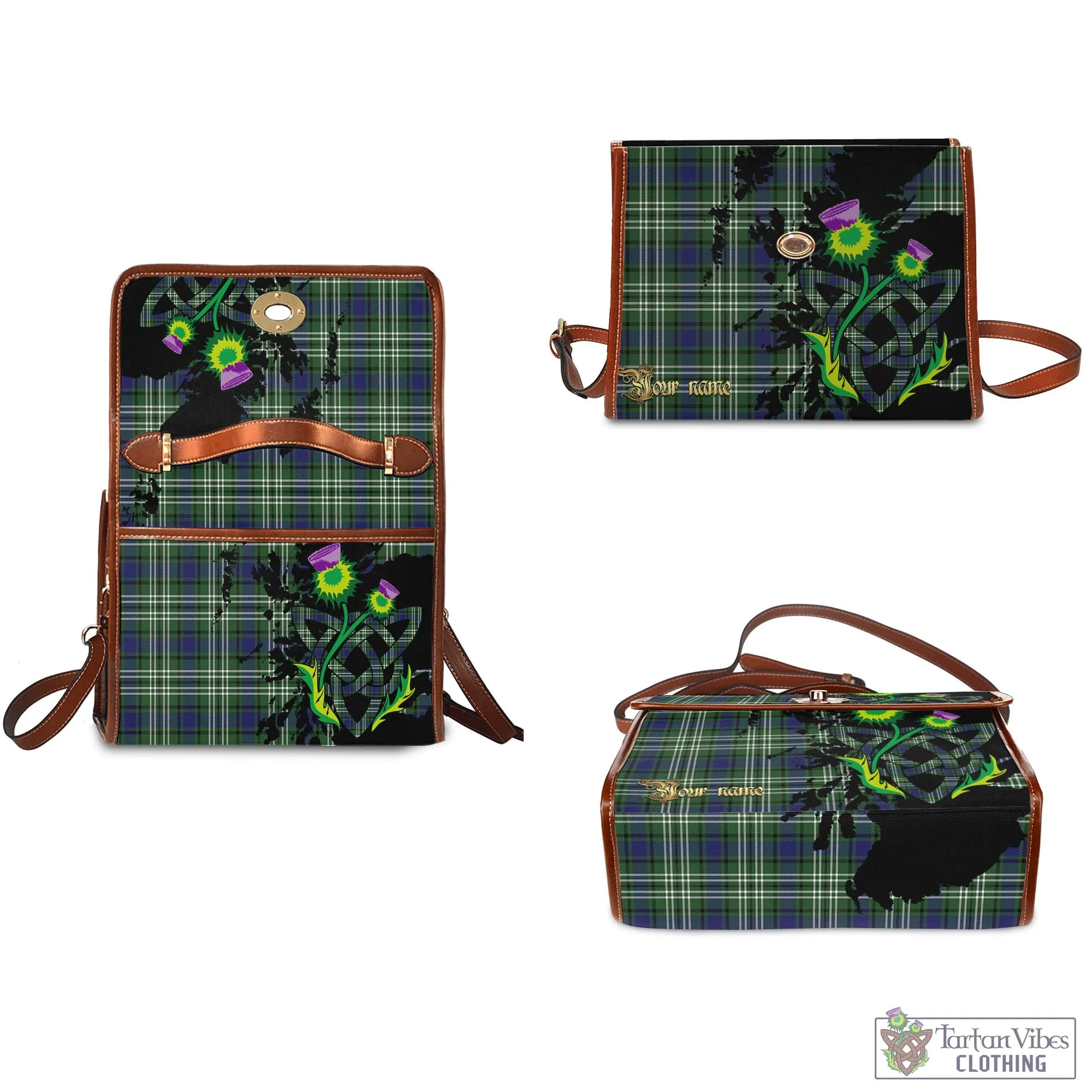 Blyth Tartan Waterproof Canvas Bag with Scotland Map and Thistle Celtic Accents