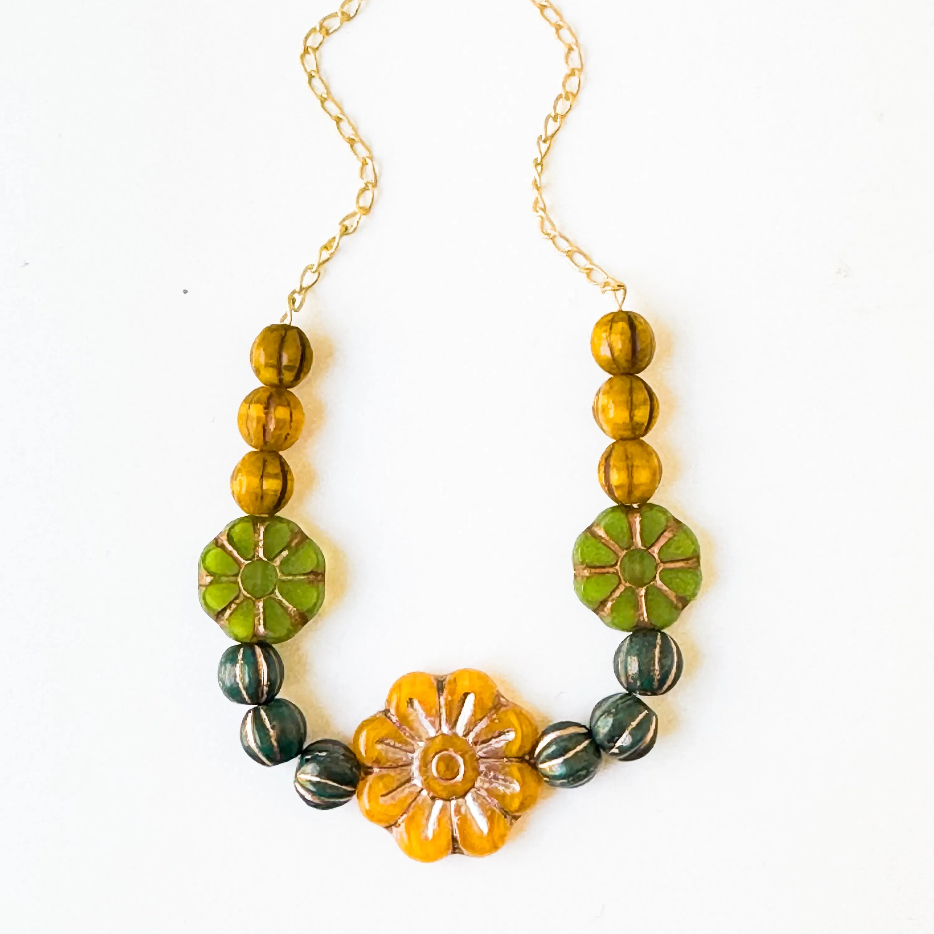 Bold Handmade Statement Necklace with Floral Design - WS