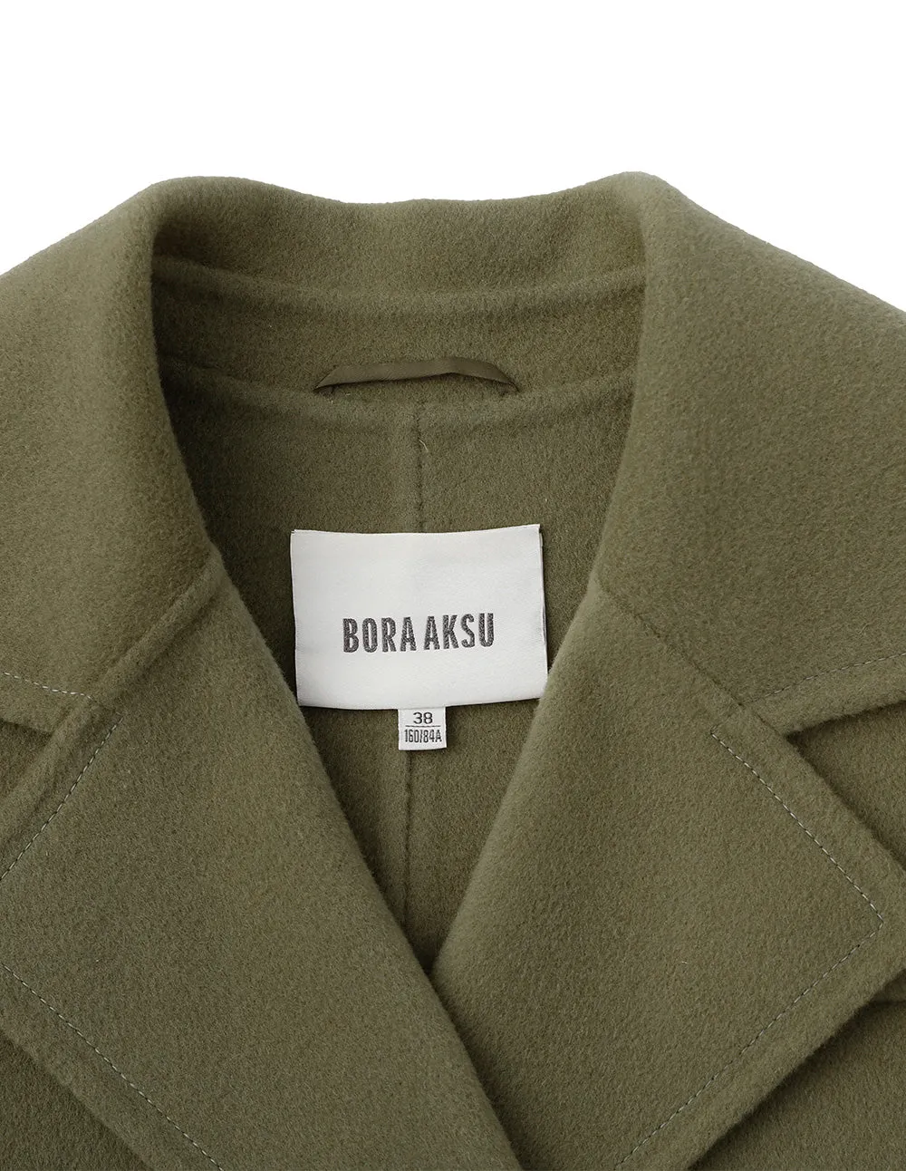 BORA AKSU Dropped Sleeves And Lapel Double-Breasted Olive Green Wool Coat