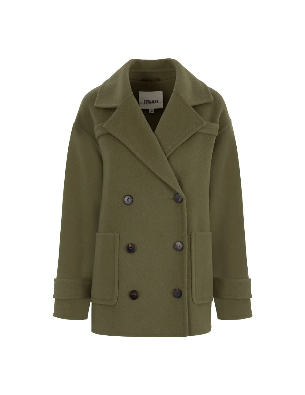 BORA AKSU Dropped Sleeves And Lapel Double-Breasted Olive Green Wool Coat