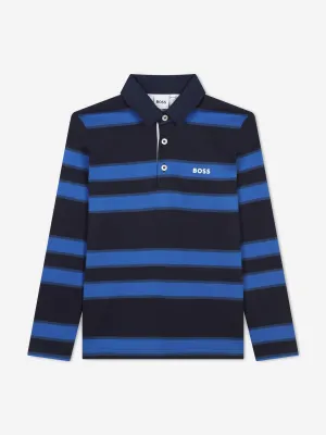 BOSS Boys Striped Long Sleeve Polo Shirt in Navy