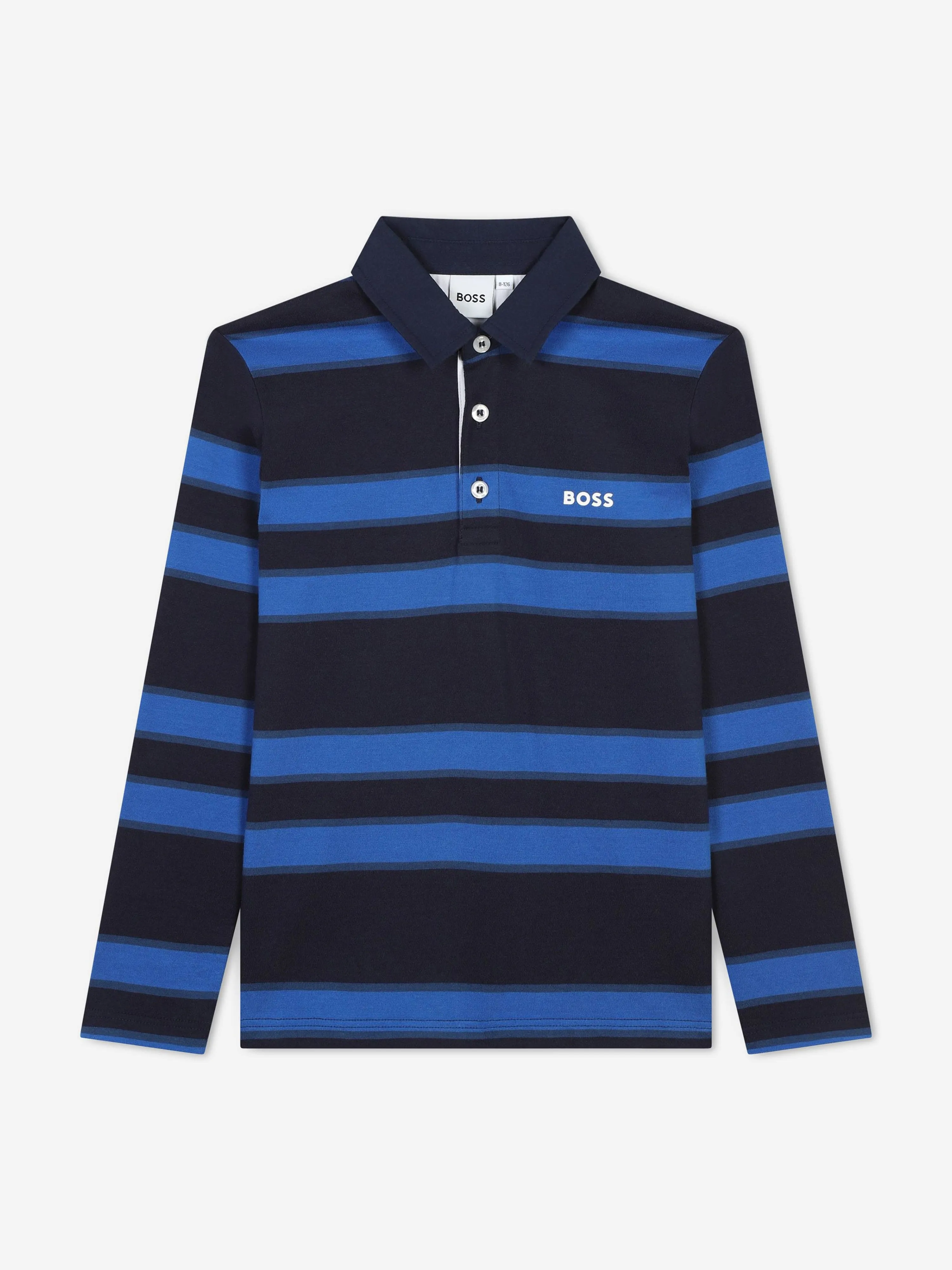 BOSS Boys Striped Long Sleeve Polo Shirt in Navy