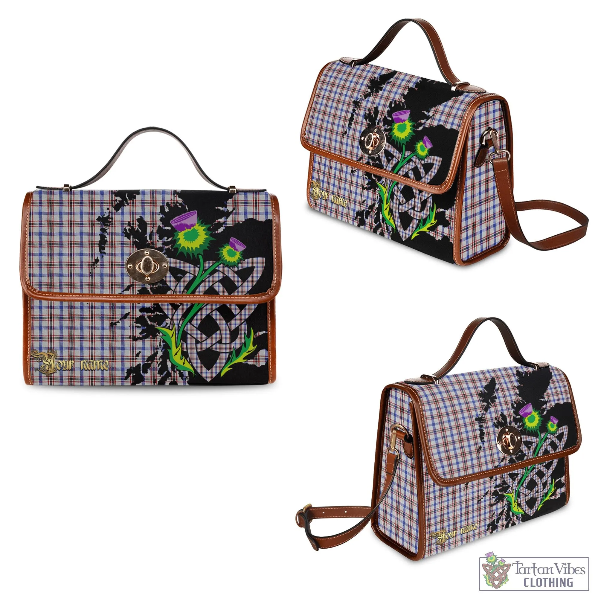 Boswell Tartan Waterproof Canvas Bag with Scotland Map and Thistle Celtic Accents