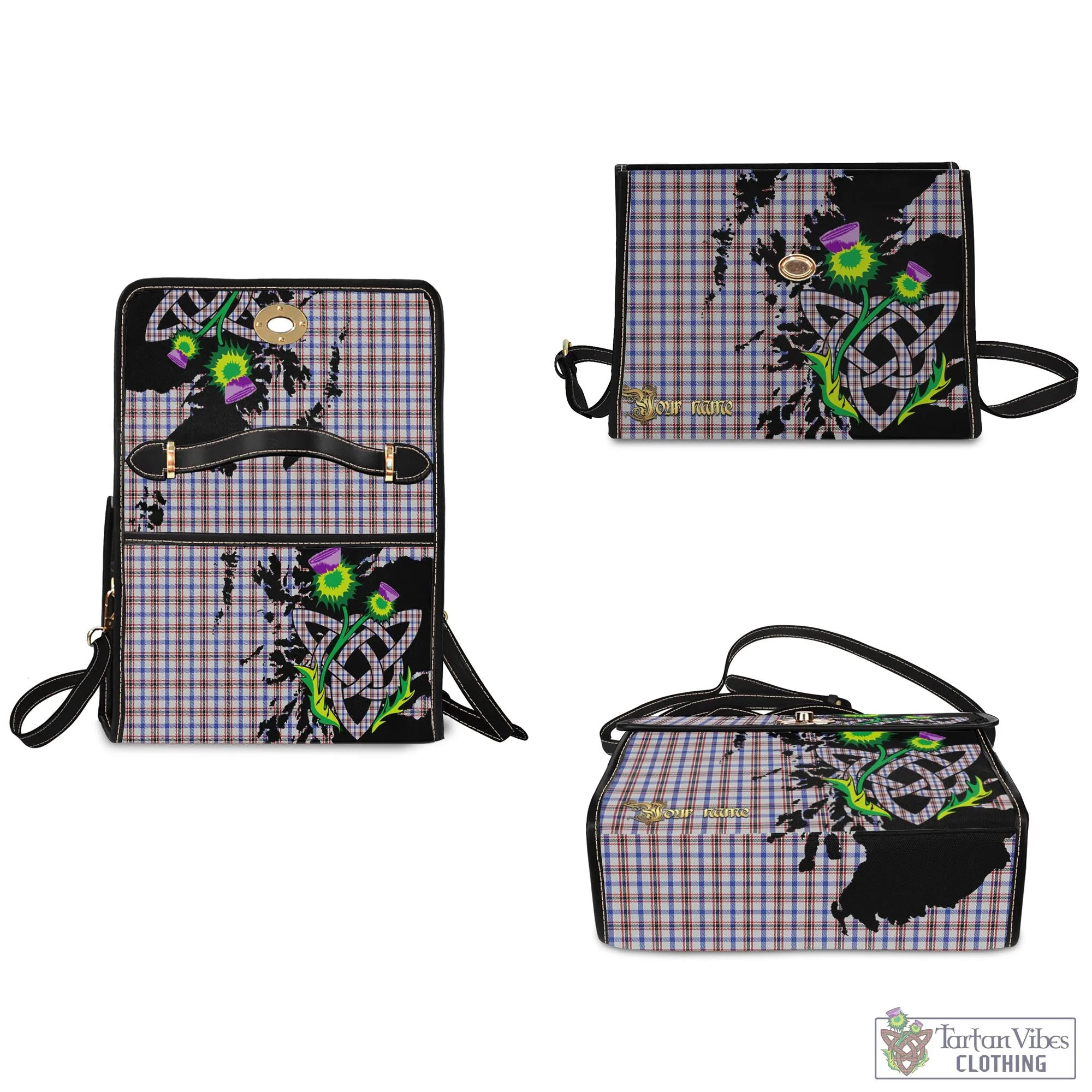 Boswell Tartan Waterproof Canvas Bag with Scotland Map and Thistle Celtic Accents