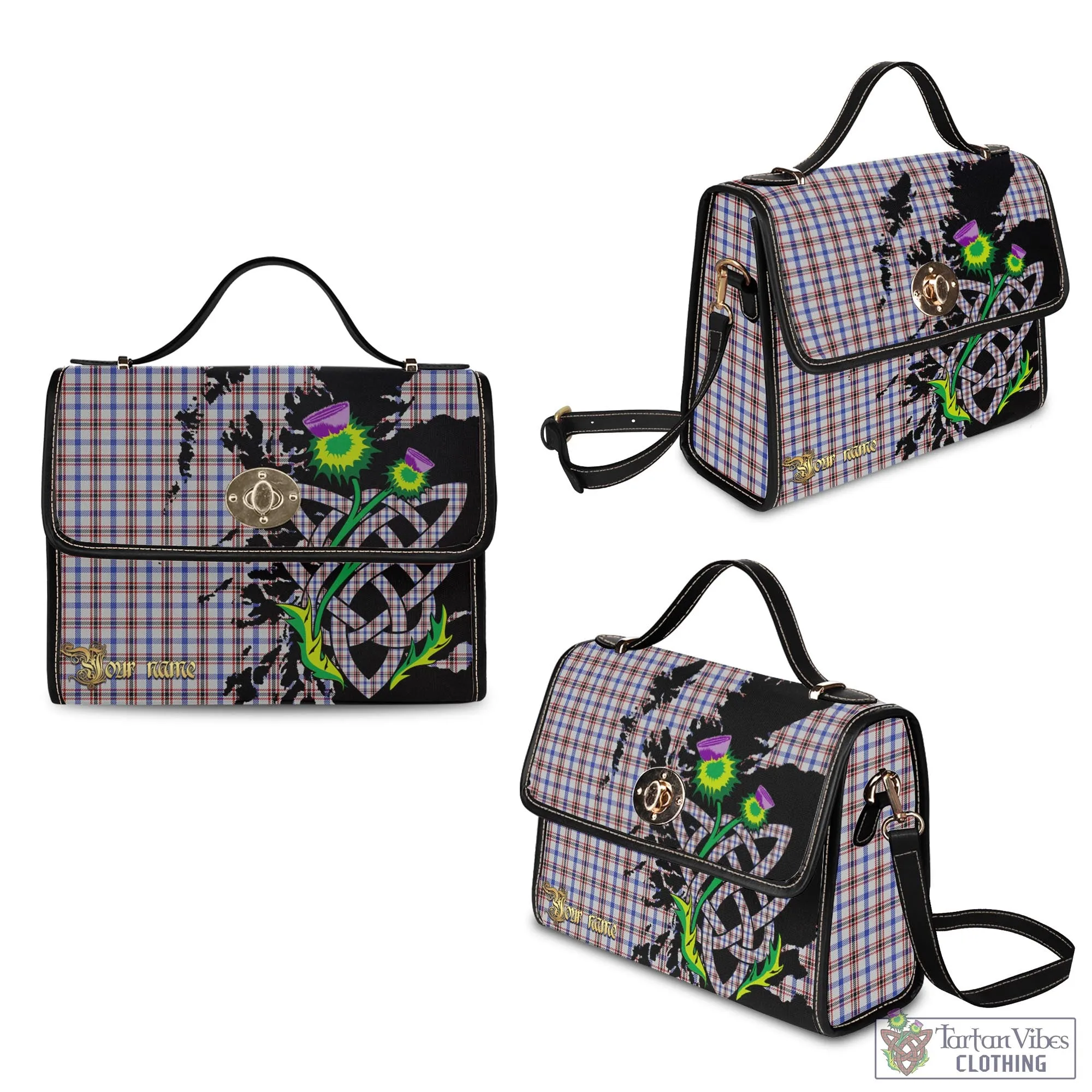 Boswell Tartan Waterproof Canvas Bag with Scotland Map and Thistle Celtic Accents