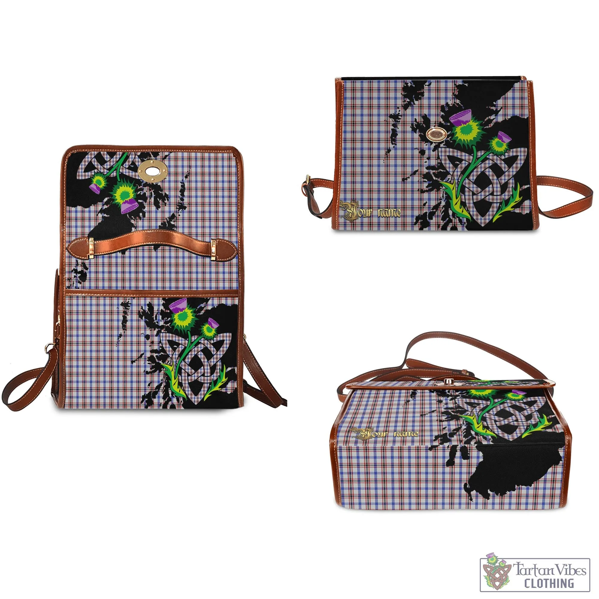 Boswell Tartan Waterproof Canvas Bag with Scotland Map and Thistle Celtic Accents