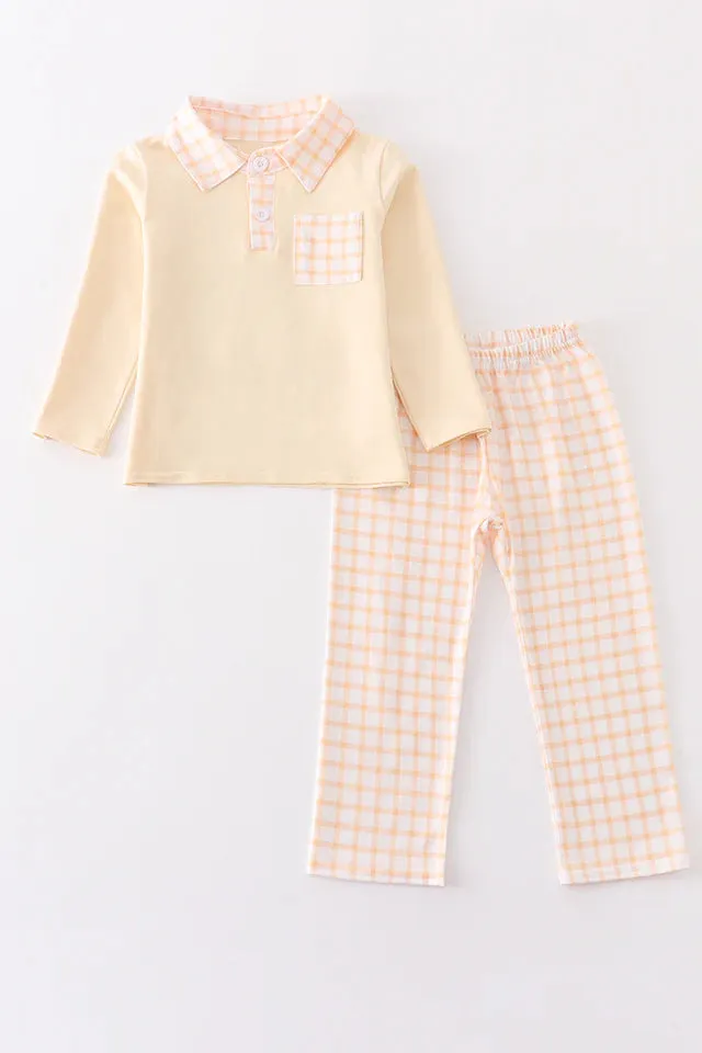 Boy Beige Plaid Pant Set